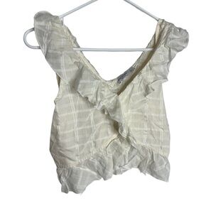 Arizona Jean Company Cream Plaid Ruffled Blouse